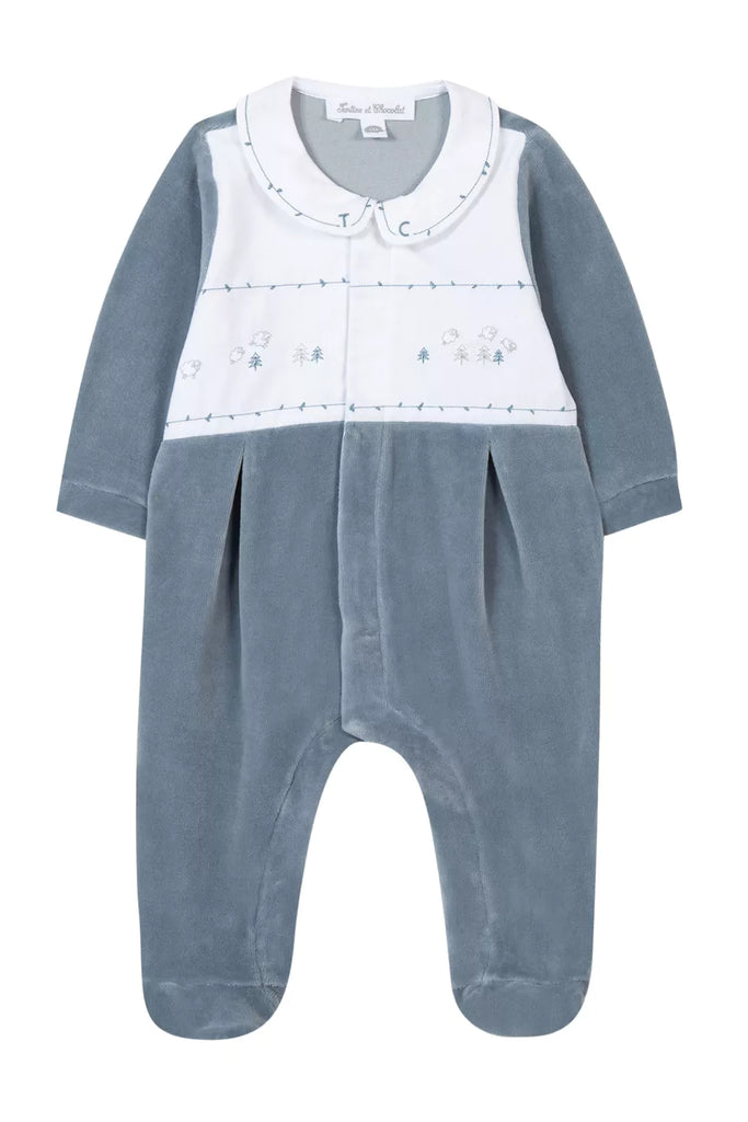 Sleepsuit - Blue Velvet chestplate Embroidered