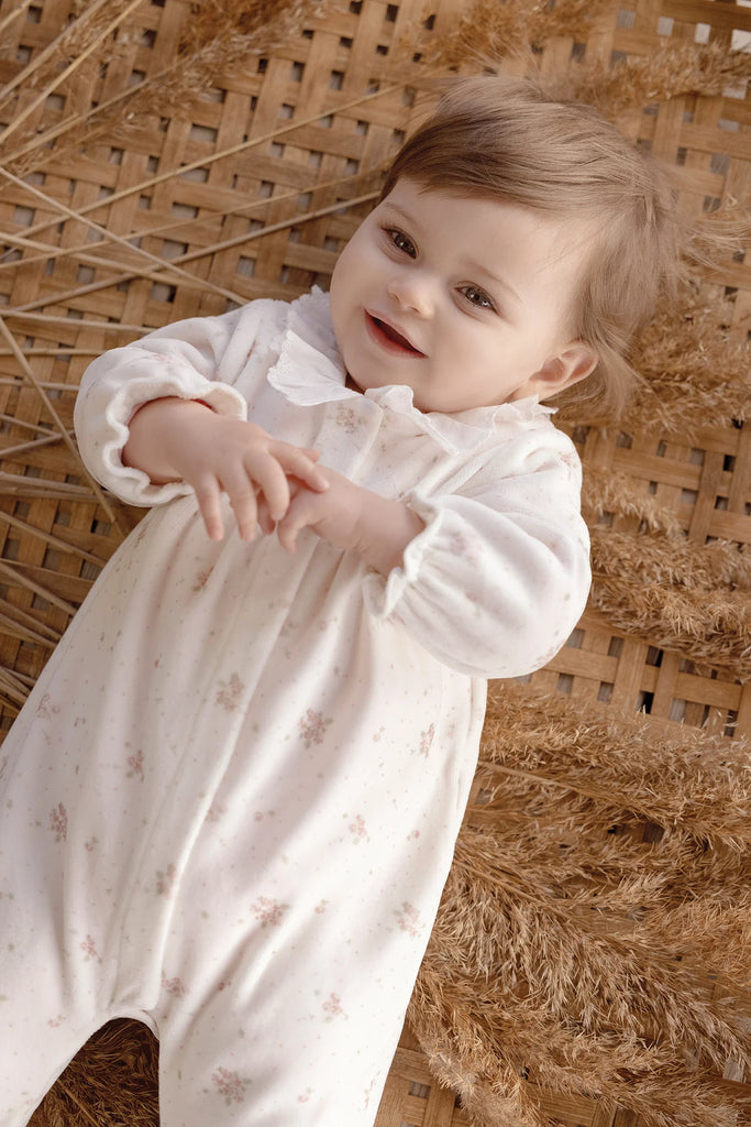 Sleepsuit - Velvet White Print flowery