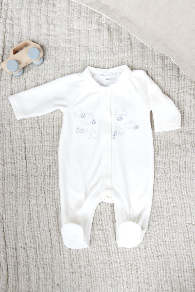 Sleepsuit - White Velvet Illustration rabbit