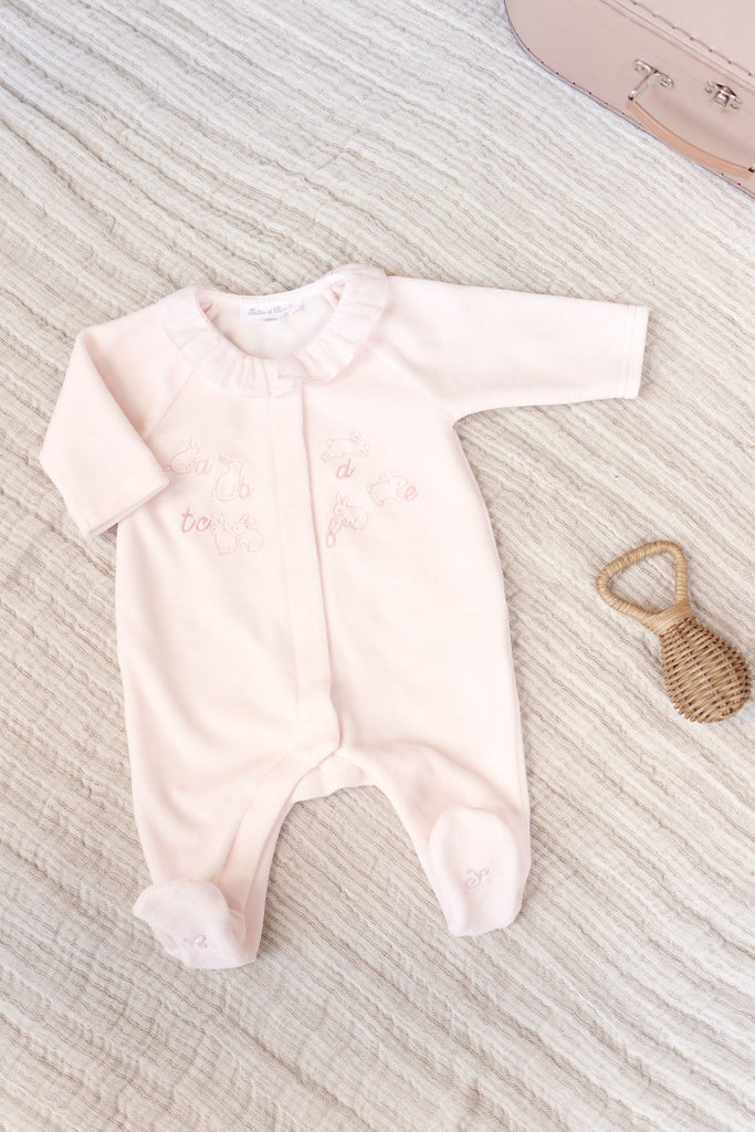 Sleepsuit - Pale pink Velvet Illustration rabbit